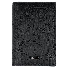 Christian Dior Black Leather Bi-fold Card Holder Black