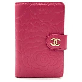 Chanel Coco Mark Camellia Bi-fold Wallet Black Pink