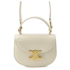 Céline Bolso Celine Mini Buzas de charol Blanco