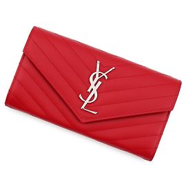 Portefeuille Cassandra Matelassé Large Flap Yves Saint Laurent Rouge