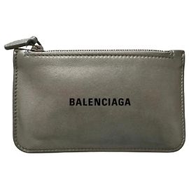 Balenciaga Silver Leather Zip Card Holder Silvery