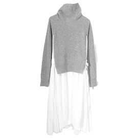 sacai Turtle Knit Docking Dress Brown