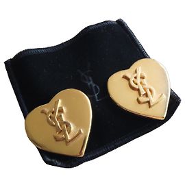 Boucles d'oreilles clip cœur Yves Saint Laurent YSL dorées Doré