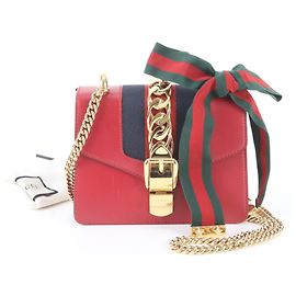 Borsa a Spalla Gucci Sylvie 431666 Sherry Line Rosso Blu navy