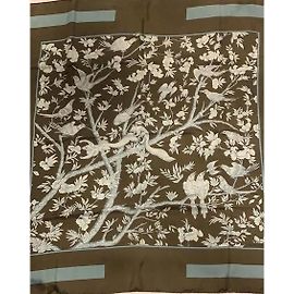 Carré Hermès La Vieille Chine em seda Caqui Azul claro