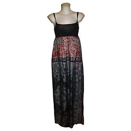 Autre Marque Twinset Seiden-Maxikleid mit Print Schwarz Weiß Rot Blau Mehrfarben