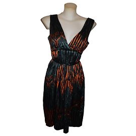 Vestido de seda Flavio Castellani Negro Verde Naranja