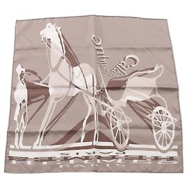 Hermès Lenço de seda Hermes Petit Carré Caleche Elastique Marrom Branco