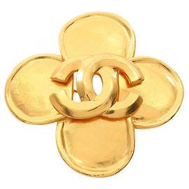 Broche Chanel Coco Mark Clover plaquée or Doré
