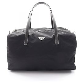 Borsa Tote Prada in nylon nero e pelle Nero