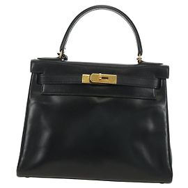 Hermès Hermes Kelly Black Box Calf avec Hardware Gold 28 Noir