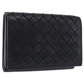 BOTTEGA VENETA INTRECCIATO Trifold Wallet Leather Black Auth 191126A Black