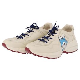Baskets GUCCI Doraemon en cuir Blanc Bleu 655025 Auth ar14148M Blanc Bleu