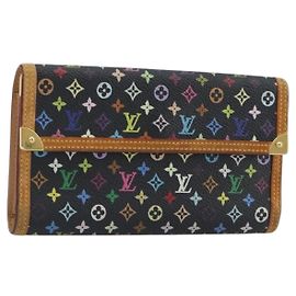 LOUIS VUITTON Monogram Multicolor Porte Tresor Wallet Black M92658 Auth 193171 Black