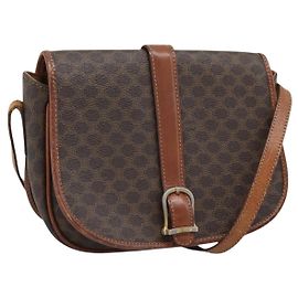 Céline Borsa a Spalla CELINE Macadam Canvas PVC Pelle Marrone Oro Auth 194551 Marrone D'oro