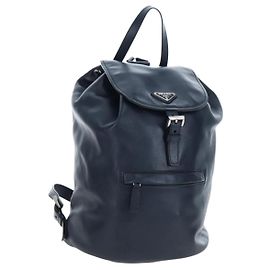 Zaino PRADA in pelle blu navy e argento Auth 191791V Argento Blu navy