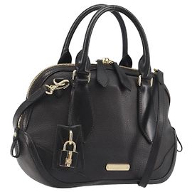 Bolsa de mão BURBERRY de couro 2way Preta com detalhes em tom dourado Auth ep15195 Preto Outro