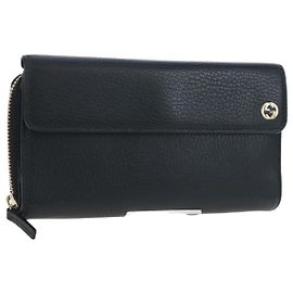 GUCCI Cartera Larga Interlocking Round de Cuero Outlet Black 449397 Auth am12188V Negro