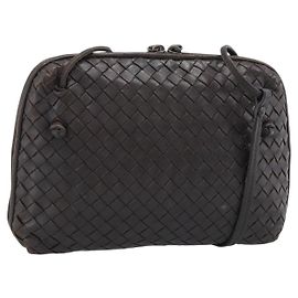 BORSA A SPALLA BOTTEGA VENETA INTRECCIATO Pelle Marrone Argento Auth BA14156 Marrone Argento
