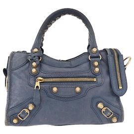 Balenciaga City Giant Studs Leather Mini Bleu