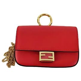 Fendi Baguette Bag Charm Leather Nano Red