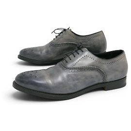 SANTONI 13998 RICHELIEU 8 IT 43 FR GREY PATINATED LEATHER SHOES Grey
