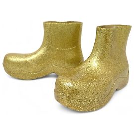 BOTTEGA VENETA BOTAS ANKLE PUDDLE 640045 40 DE BORRACHA DOURADA NOVO Dourado