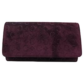 Céline VINTAGE CELINE TRIOMPHE PATTERN & SUEDE WALLET PLUM Prune