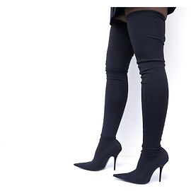 BALENCIAGA KNIFE STIEFEL 39 AUS SCHWARZEM SATIN + SCHWARZER SCHUHKARTON Schwarz