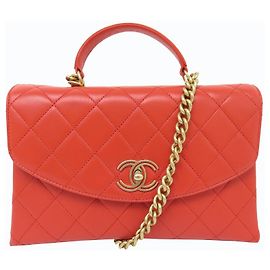 NOVA BOLSA CHANEL COCO HANDLE ALÇA COURO CORAL HAND BAG PURSE NEW Laranja
