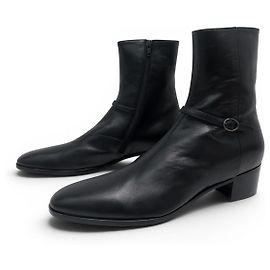 STIVALETTI SAINT LAURENT VLAD 802358 IN PELLE NERA TAGLIA 45 Nero