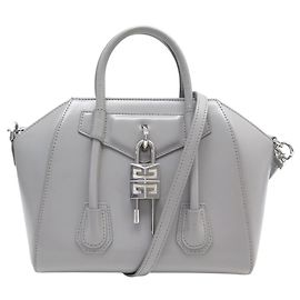 GIVENCHY ANTIGONA LOCK MINI LEATHER GREY SHOULDER HANDBAG Grey