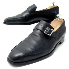 SAPATOS BERLUTI MOCASSINS COM FIVELA 7 40 EM COURO PRETO LEATHER LOAFERS Preto