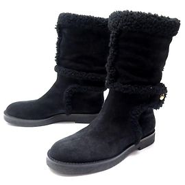 BOTAS LOUIS VUITTON SNOWY FLAT HALF BOOT 36.5 37 DE PIEL FORRADA Negro