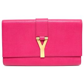 Yves Saint Laurent SAINT LAURENT POCHETTE CHYC 265701 LEATHER PINK POUCH CLUTCH BAG Pink