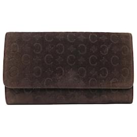 Céline VINTAGE CELINE LARGE TRIOMPHE PATTERN EMBOSSED & SUEDE WALLET Brown