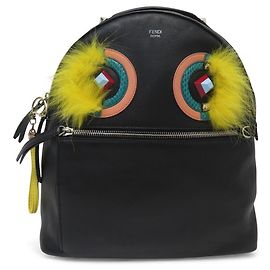 NEW FENDI MONSTER EYES 8BZ035 BLACK LEATHER BACKPACK BAG Black