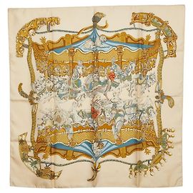 Sciarpa Hermès Carré 90 Tournez Manege Merry-go-round Multicolore Crudo