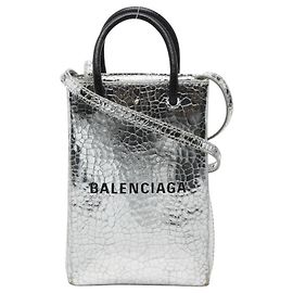 Balenciaga Black and Silver Leather Handbag Black Silvery