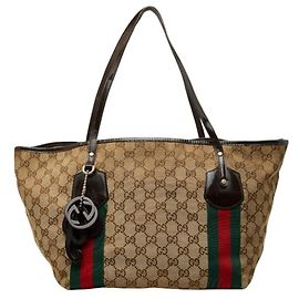 Bolsa Tote Jolie em Canvas GG com detalhe Sherry Gucci Marrom Bege