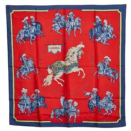 Hermès Sciarpa Hermes Carre 90 CARROUSEL Rosso Blu Multicolore