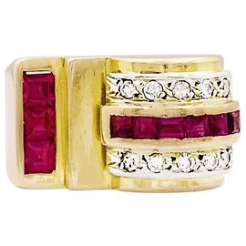 Autre Marque Anello "Tank" in oro giallo, rubini sintetici e diamanti. Altro