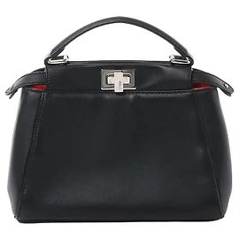Fendi Peekaboo Mini Leder 2Way Handtasche in Schwarz 8BN244 Rot