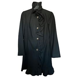 RED VALENTINO Black Wool Blend Ruffled Coat Black