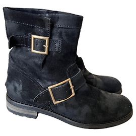 Jimmy Choo Black Suede Buckle Ankle Boots