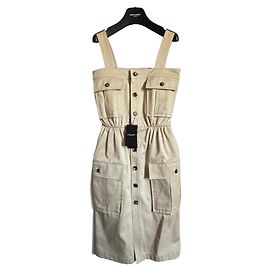 Saint Laurent Vestido de peto de algodón beige Beige