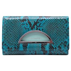 NEW CHRISTIAN DIOR MALICE GM PYTHON LEATHER WALLET BLUE MONNAIE Blue