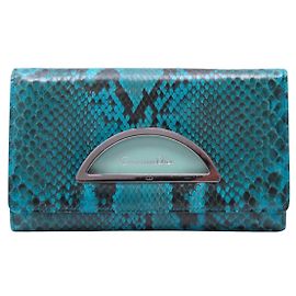 NOVA CARTEIRA CHRISTIAN DIOR MALICE GM EM COURO DE PYTHON AZUL MONNAIE Azul