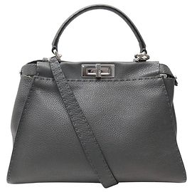 BOLSA FENDI PEEKABOO SELLERIA MEDIUM 8BN290 COURO CINZA COM ALÇA Cinza