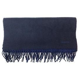 Hermès NUEVA BUFANDA HERMES REVERSIBLE CON FLECOS 100% CACHEMIRA AZUL MARINO Azul